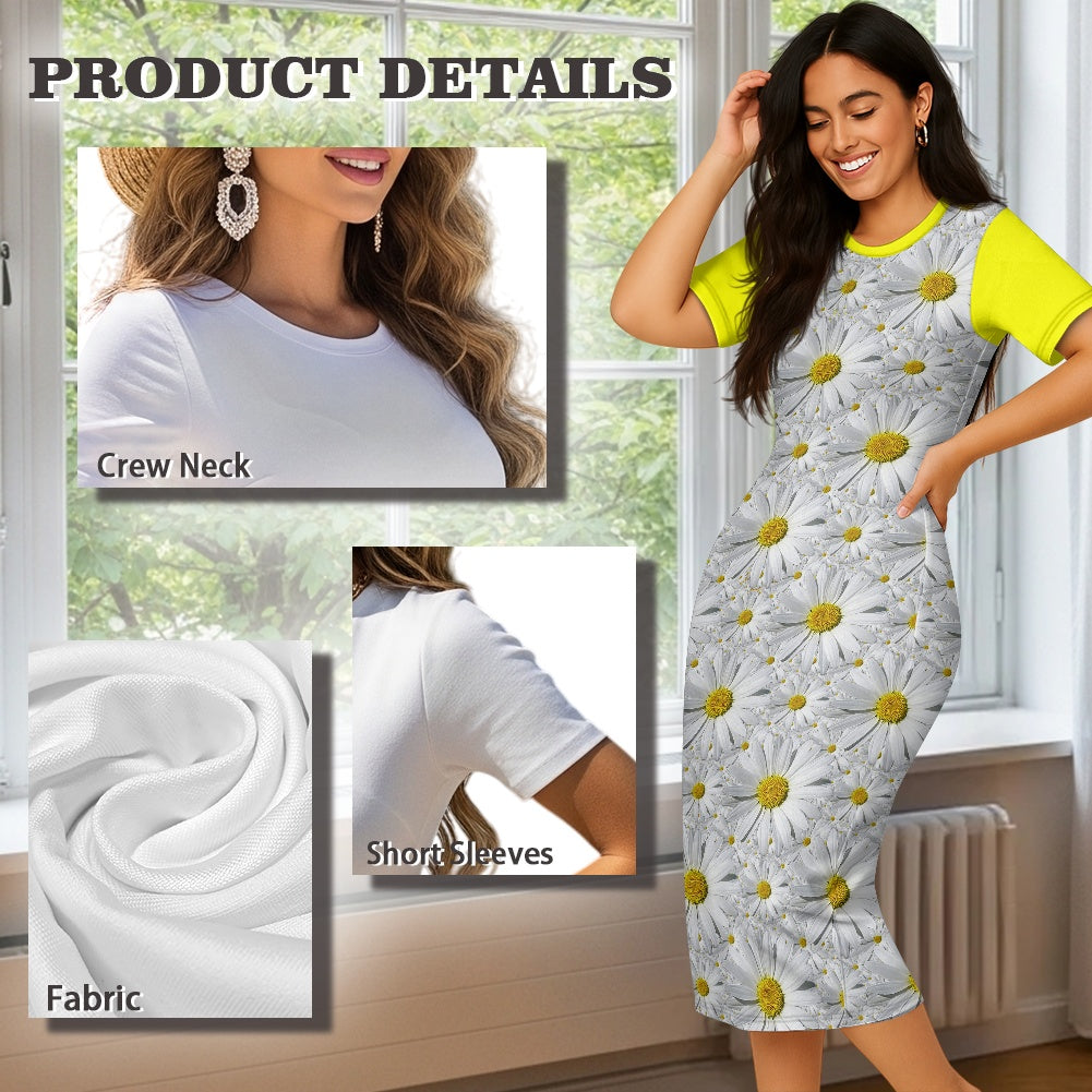 TRP Floral Print 08: English Daisies 01 Designer Bodycon Maxi Dress