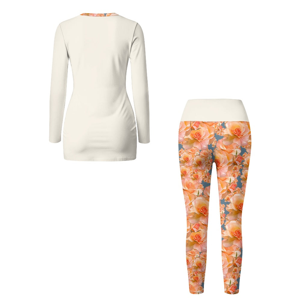 Floral Embosses: Roses 03-01 "Apricot Bloom Essential" Two Piece Tunic and Leggings Set