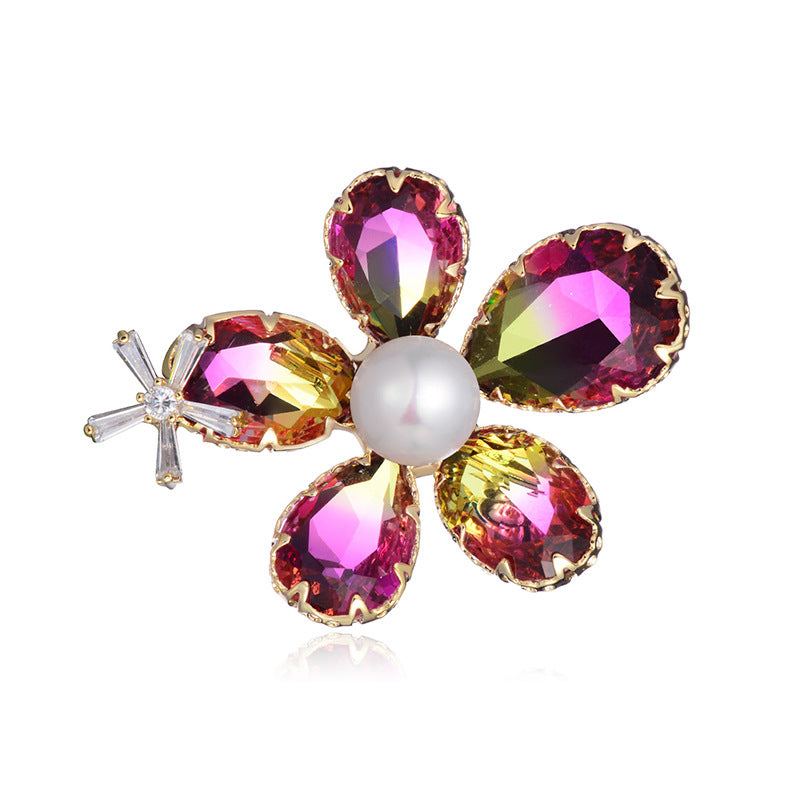 Tourmaline Pearl Petal Brooch