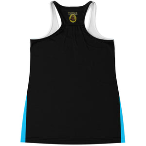 A-Team 01 Camiseta sin mangas azul con espalda cruzada y diseño para mujer 