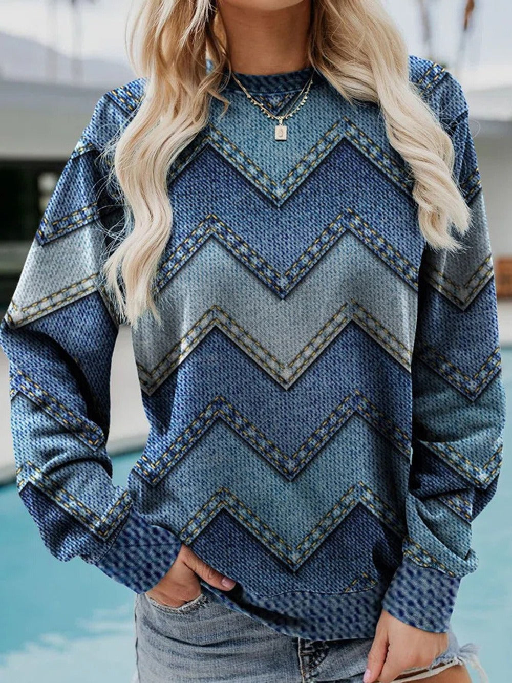 Geometric Print Round Neck Sweater (5 styles)