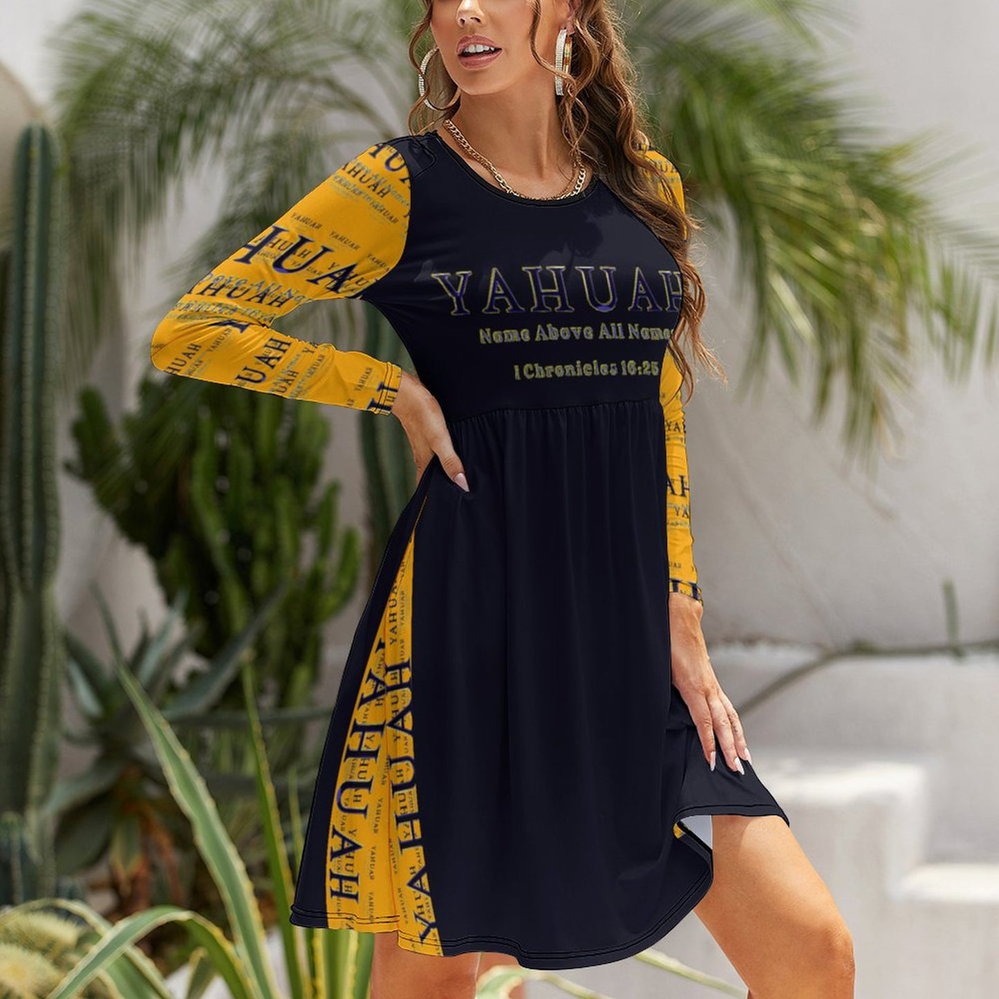 Yahuah-Name Above All Names 02-01 Designer Long Sleeve Pocket Dress