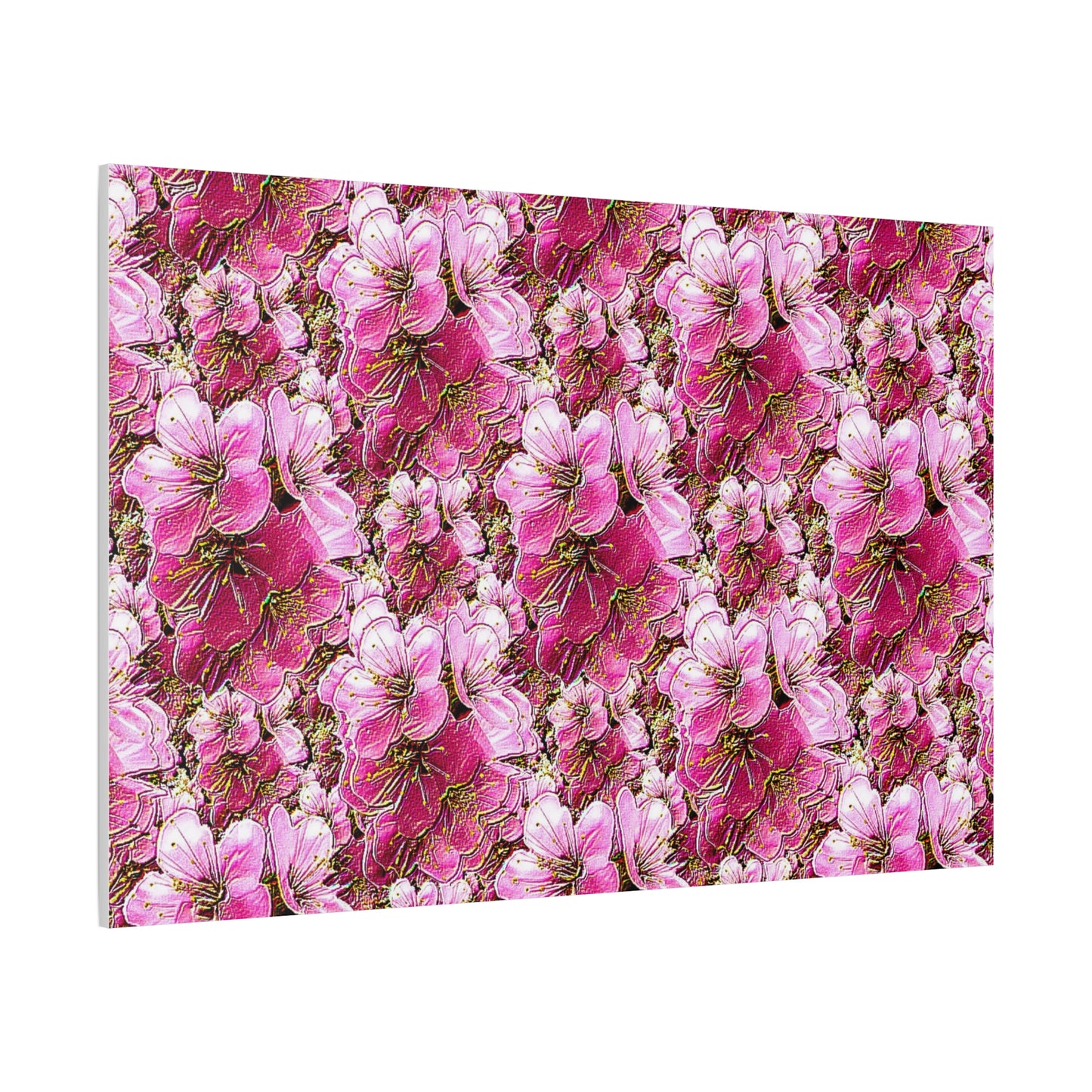 Electric Flora: Neon Sakura Cherry Blossoms Stretched Matte Canvas Wall Art