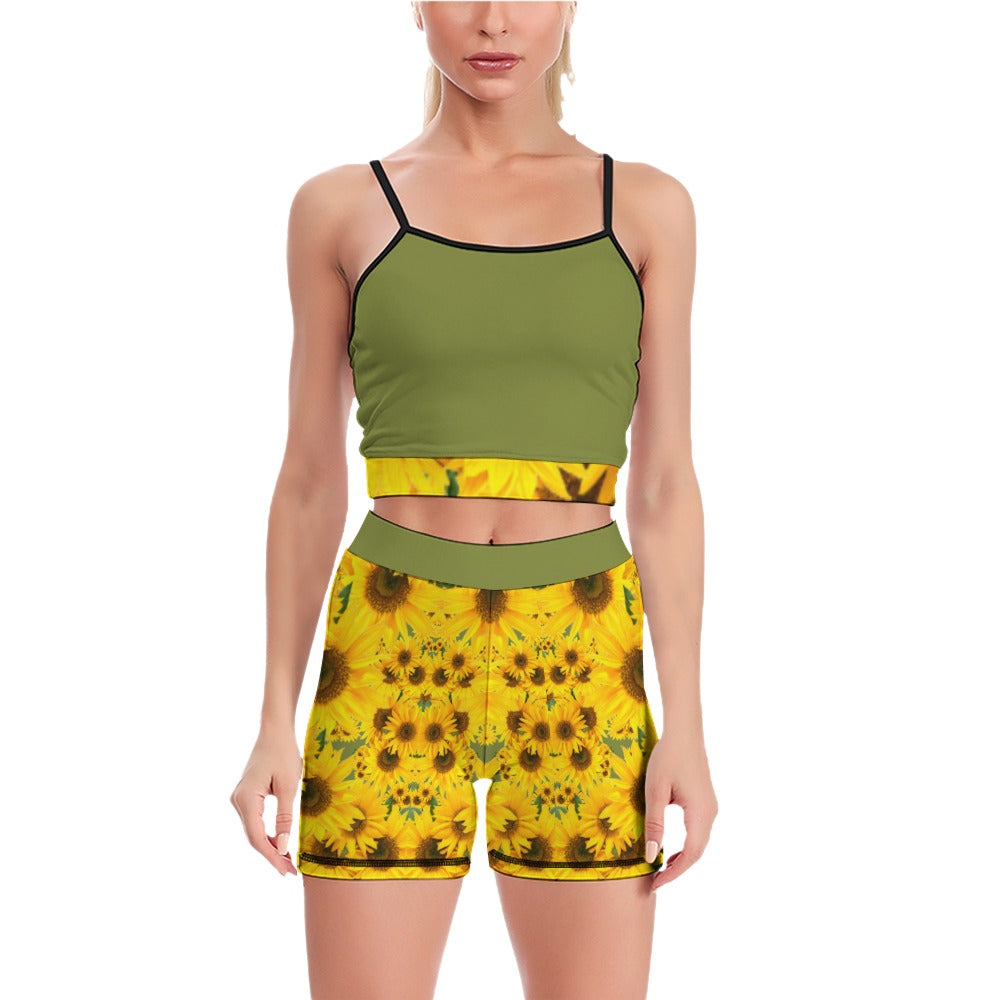 TRP Floral Print 04: Sunflowers 01 Designer Slim Yoga Set (5 colors)