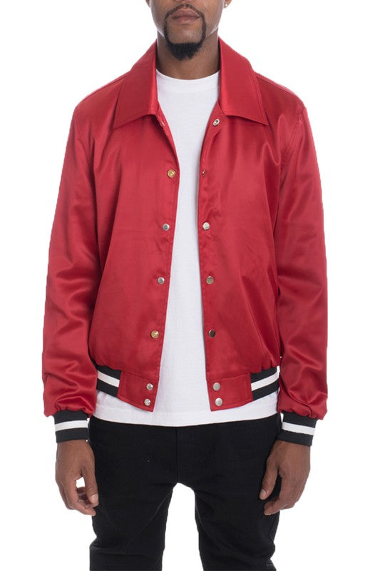 Solid Color Satin Lapel Collar Varsity Jacket (4 colors)