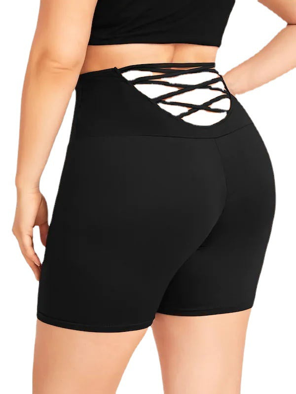 Black Hollow Out Yoga Shorts