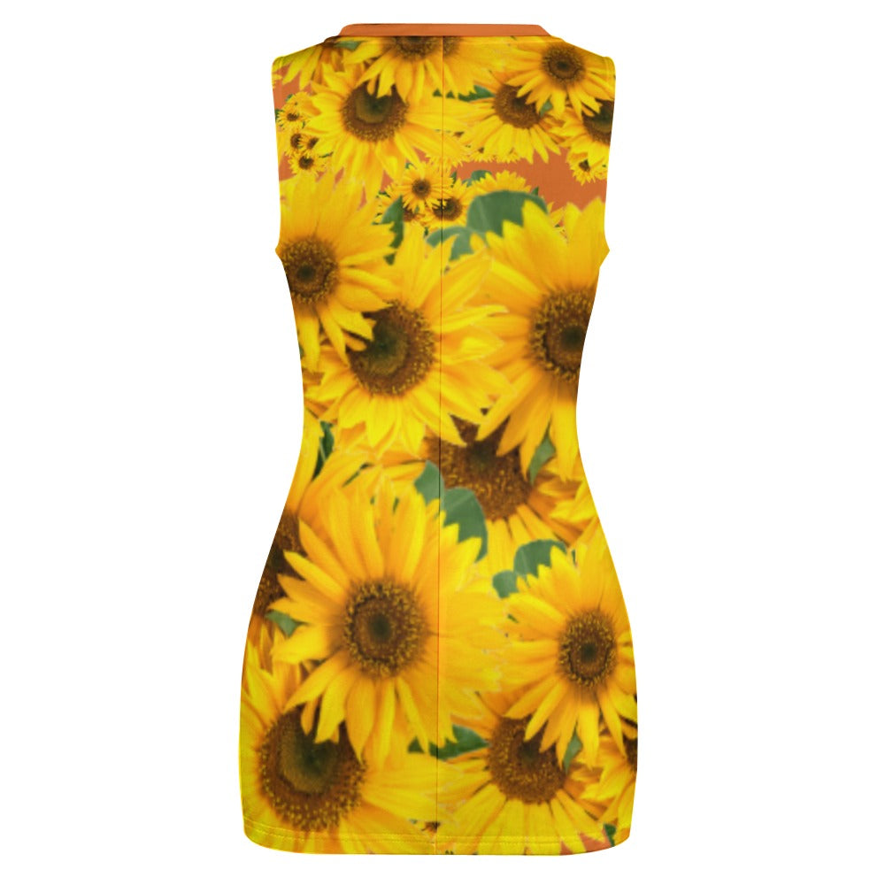 TRP Floral Print 04: Sunflowers 01 Designer Hip Wrap Dress (4 colors)