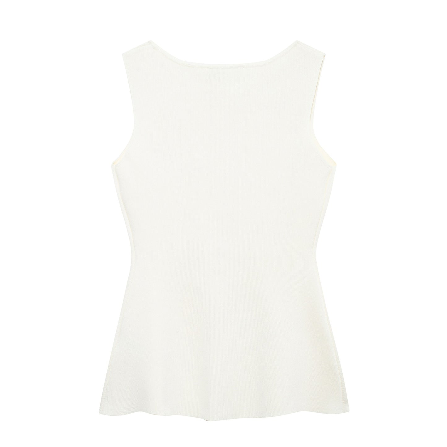 White Golden Button Embellished Flat Needle Vest Top