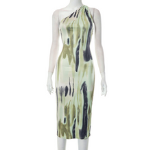 Cargar imagen en el visor de la galería, Fashion Print One Shoulder Bodycon Midi Dress