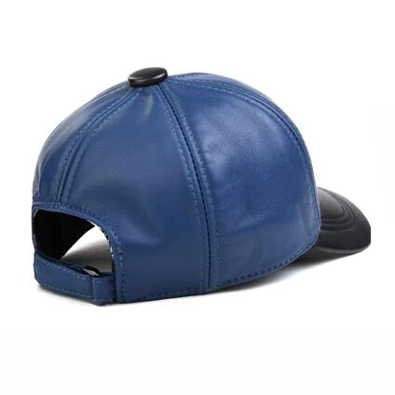 Solid Color Genuine Leather Baseball Cap (Blue/Red)