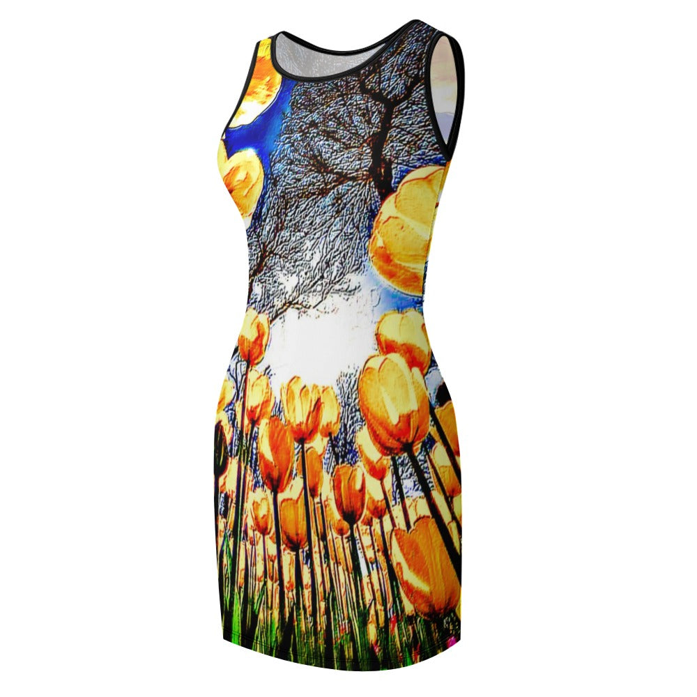 Floral Embosses: Tulip Daydream 01 Designer Slim Fit Tank Mini Dress
