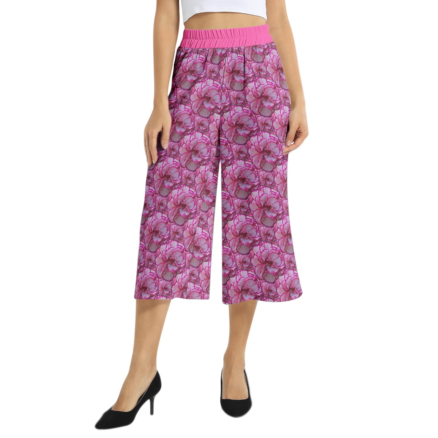 TRP Floral Print 02: Carnations 01 Designer Wide Leg Capris