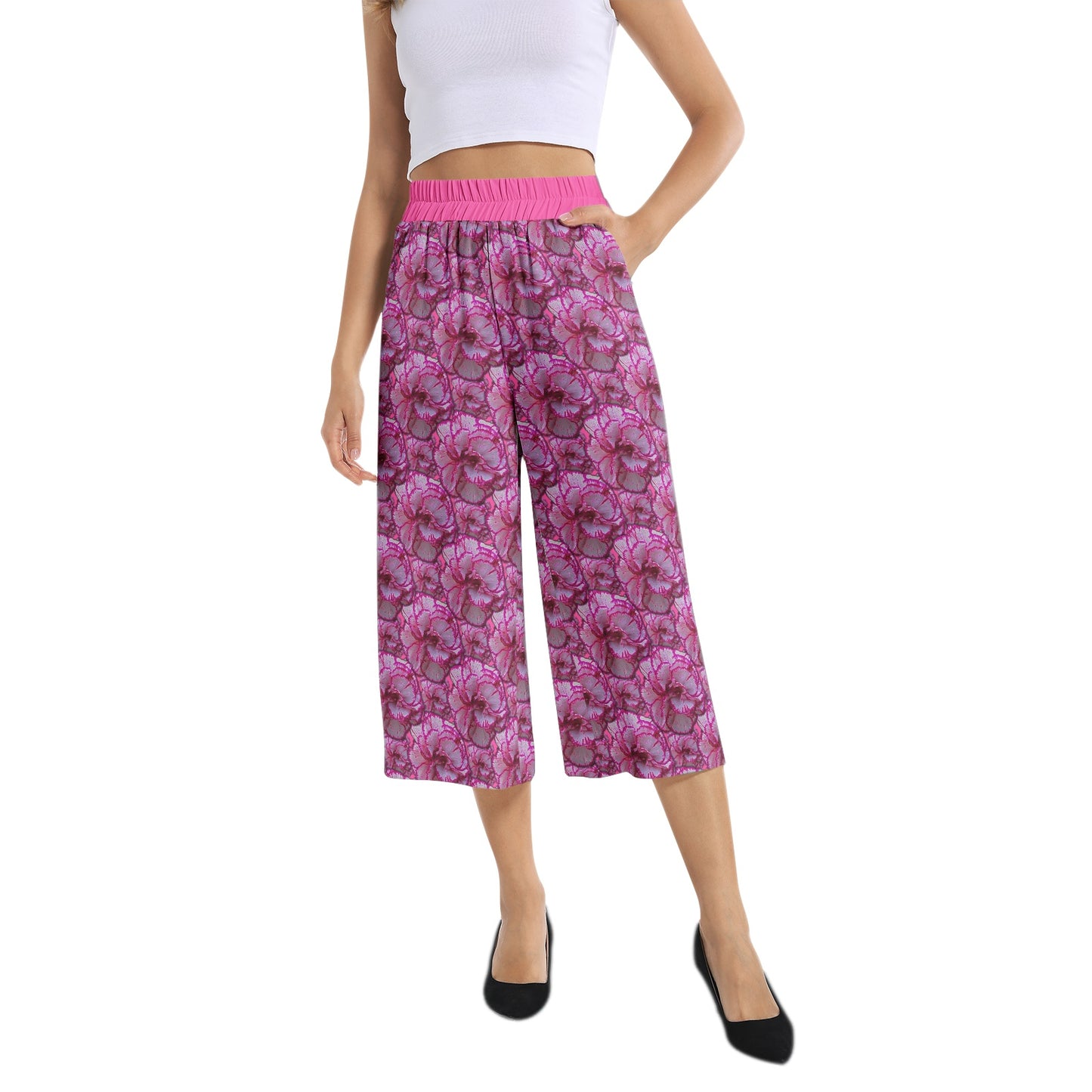 TRP Floral Print 02: Carnations 01 Designer Wide Leg Capris