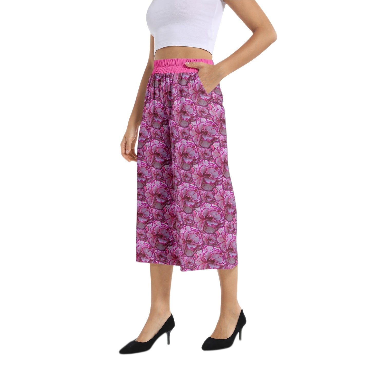 TRP Floral Print 02: Carnations 01 Designer Wide Leg Capris