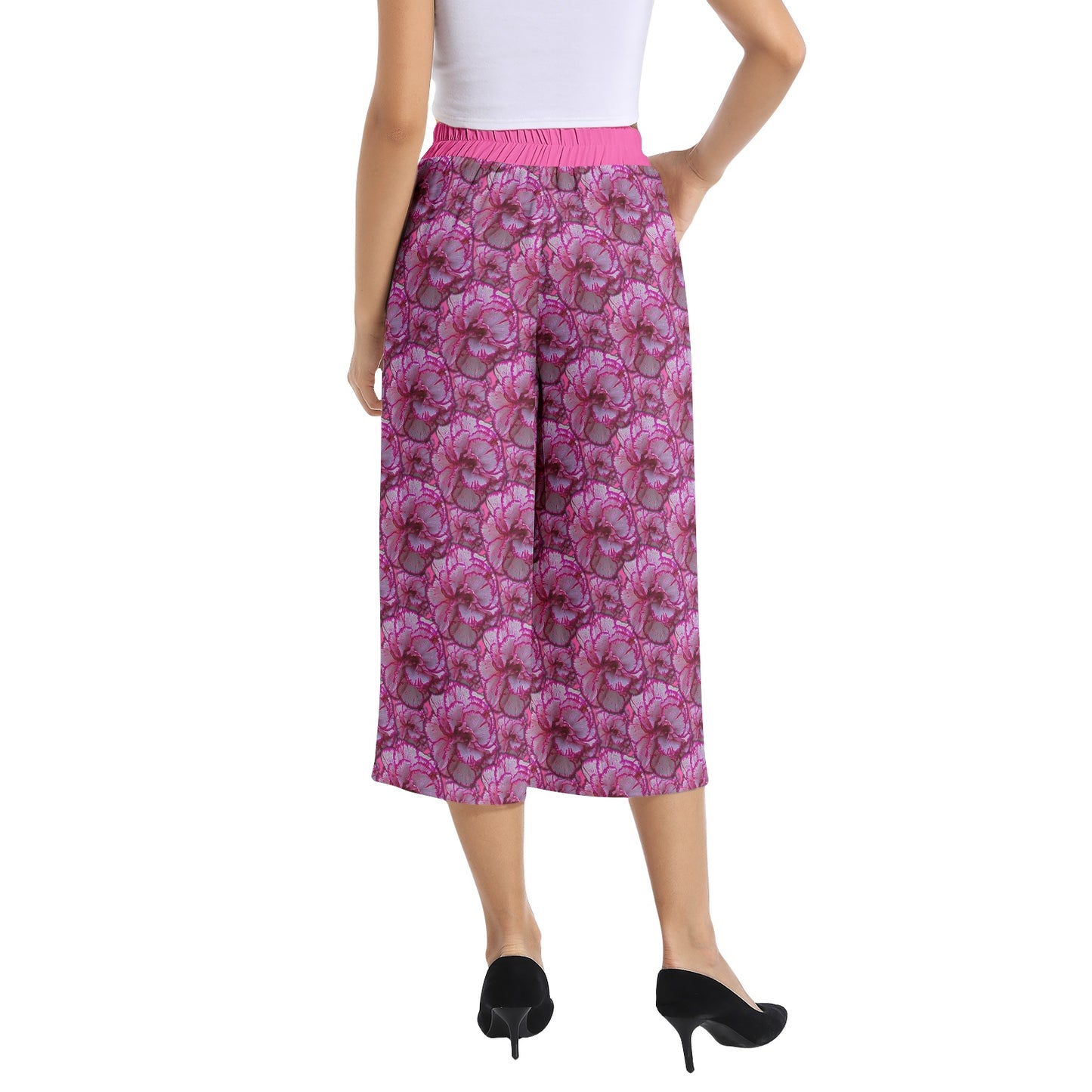 TRP Floral Print 02: Carnations 01 Designer Wide Leg Capris