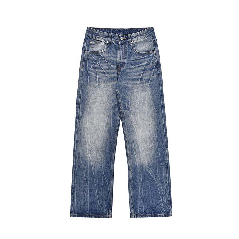 Jeans de mezclilla para hombre con pernera ancha y lavado desgastado