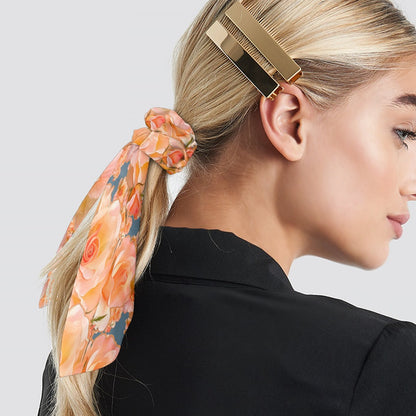 Floral Embosses: Roses 03-01 "Apricot Bloom Essential" Satin Scarf Scrunchie