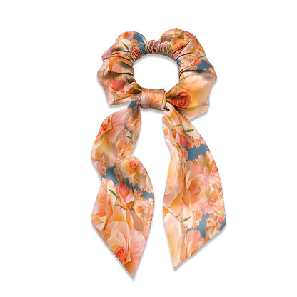 Floral Embosses: Roses 03-01 "Apricot Bloom Essential" Satin Scarf Scrunchie