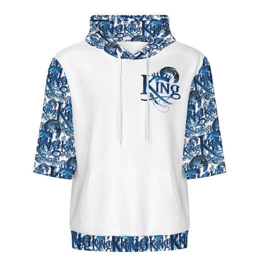 KING 02-01 White Men's Designer Half Sleeve French Terry Pullover Hoodie