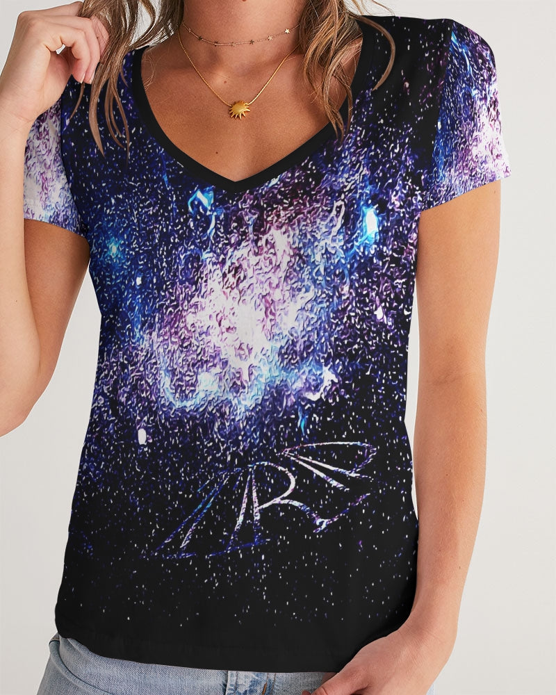 Galaxy Prints 01 Ladies Designer V-neck T-shirt