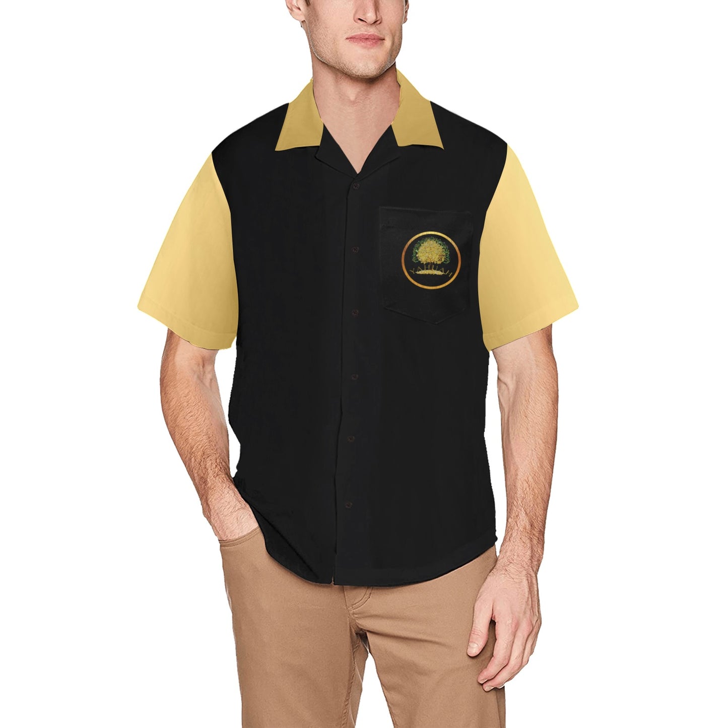 Yahuah-Tree of Life 03-01 Men's Designer Camp Collar Shirt with Chest Pocket