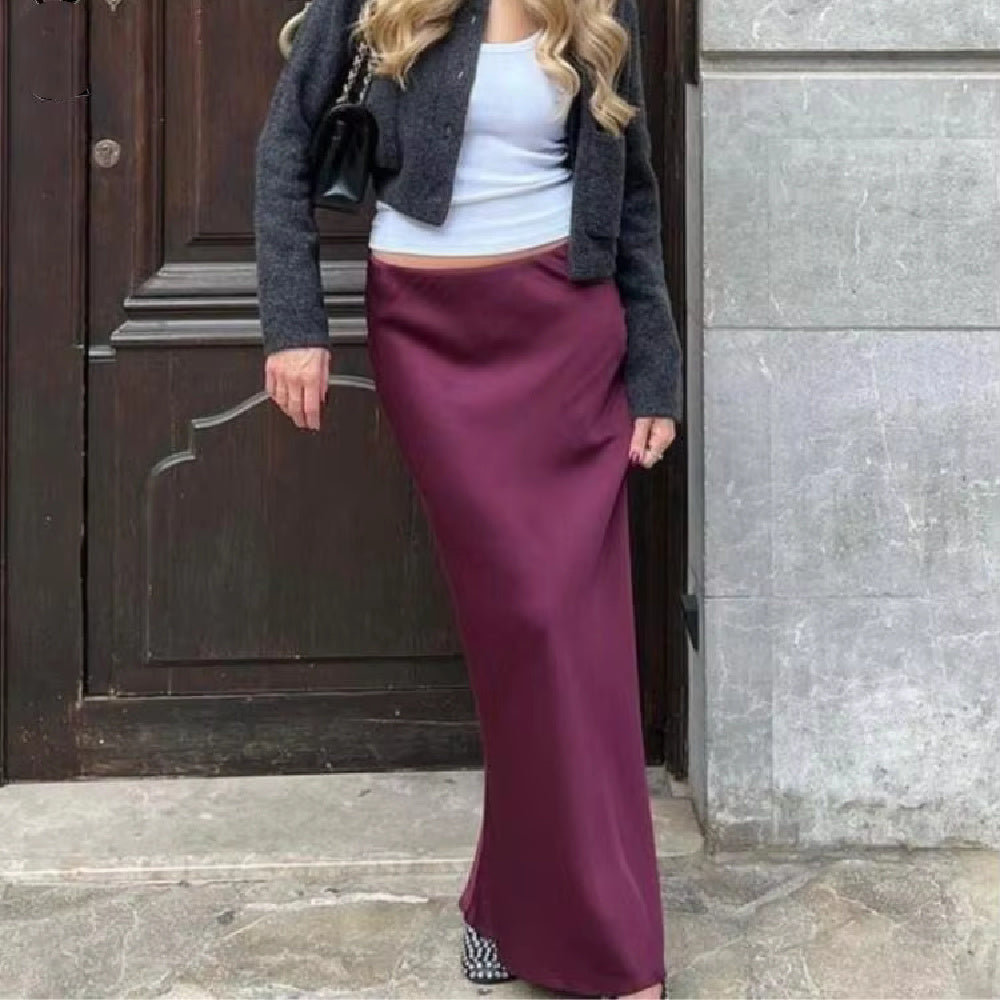 Dark Red Satin Slip Maxi Skirt