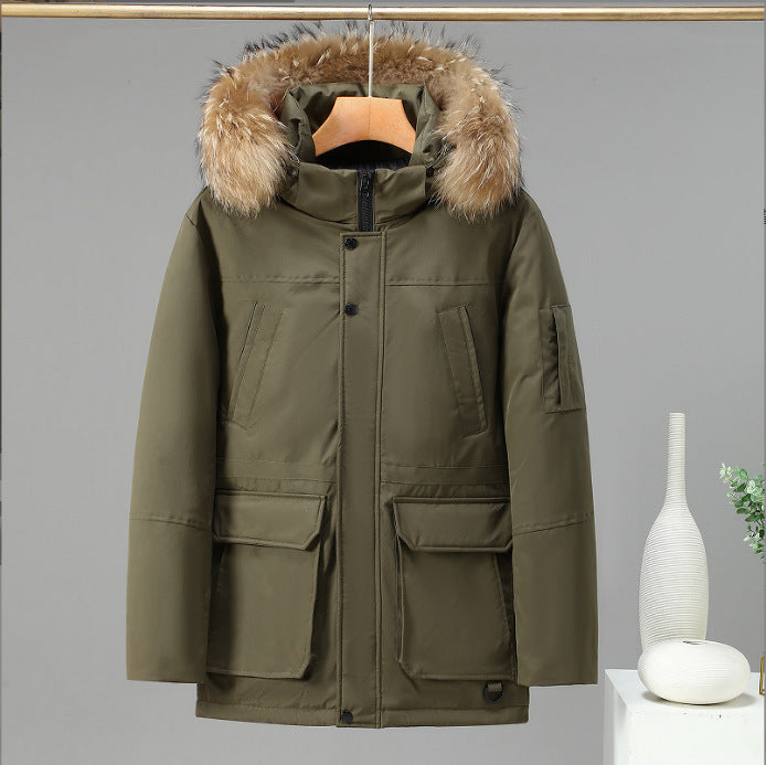 Solid Color Thickened Male Parka Jacket with/without Racoon Fur Collar (3 colors)