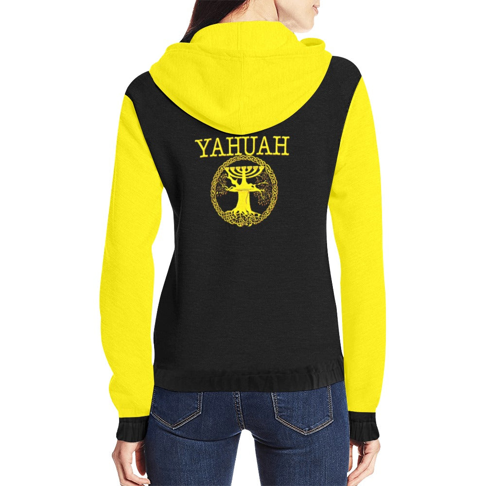 Yahuah-Tree of Life 02-01 Ladies Designer Full Zip Hoodie