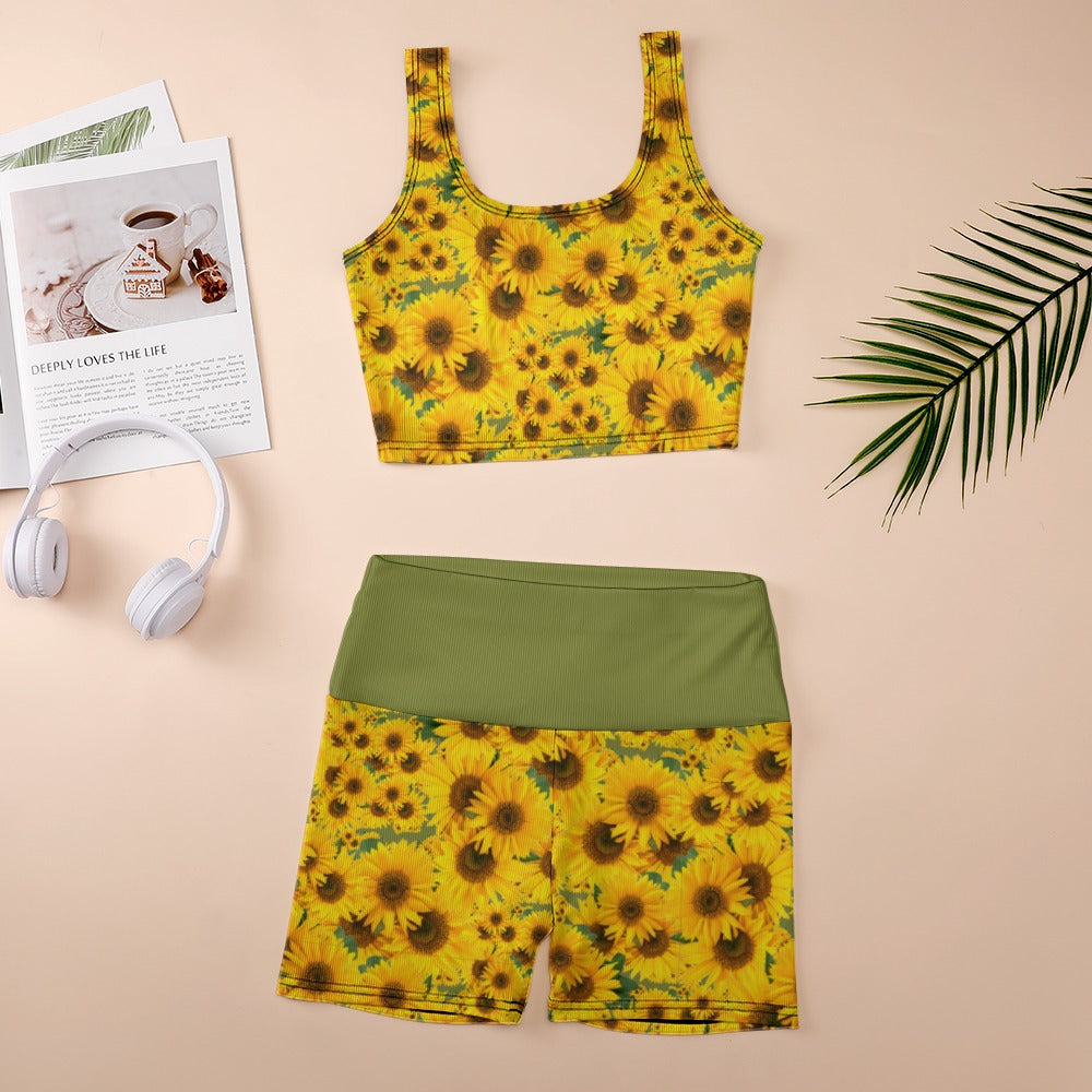 TRP Floral Print 04: Sunflowers 01 Designer Thread Yoga Set (5 colors)
