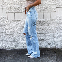 Load image into Gallery viewer, Vintage High Waist Ripped Boot Cut Jeans (Dark/Light Blue)