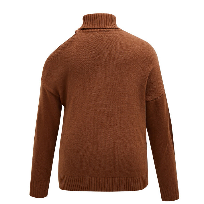 Light Brown Turtleneck Loose Knit Women's Sweater