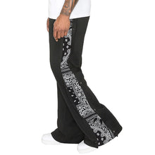 Cargar imagen en el visor de la galería, Pantalones deportivos de pierna ancha con banda lateral y bandana personalizados para hombre (gris/negro)