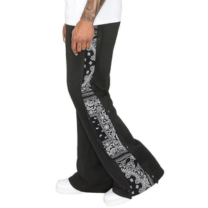 Pantalones deportivos de pierna ancha con banda lateral y bandana personalizados para hombre (gris/negro)
