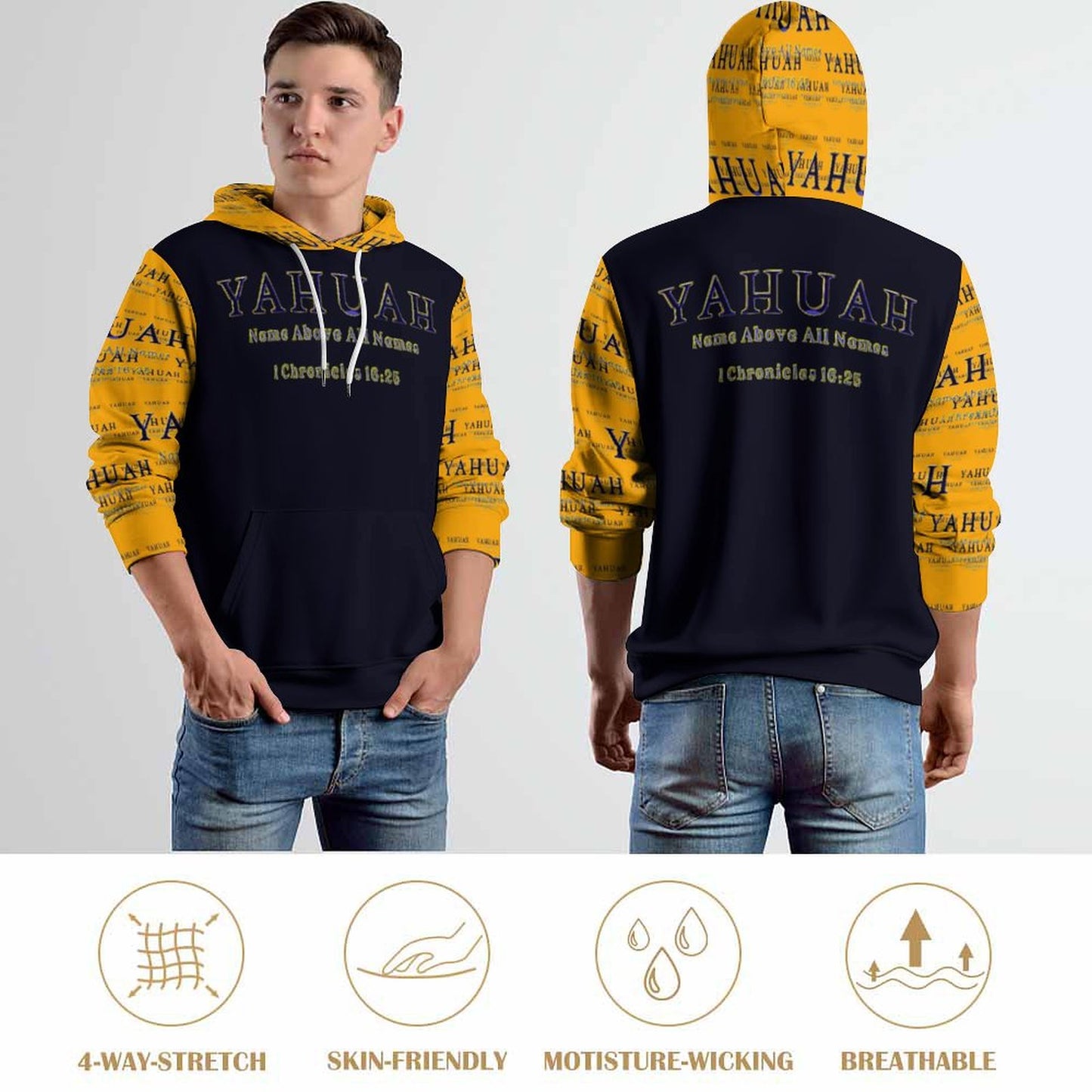 Yahuah-Name Above All Names 02-01 Men's Designer Hoodie with Double Layer Hood