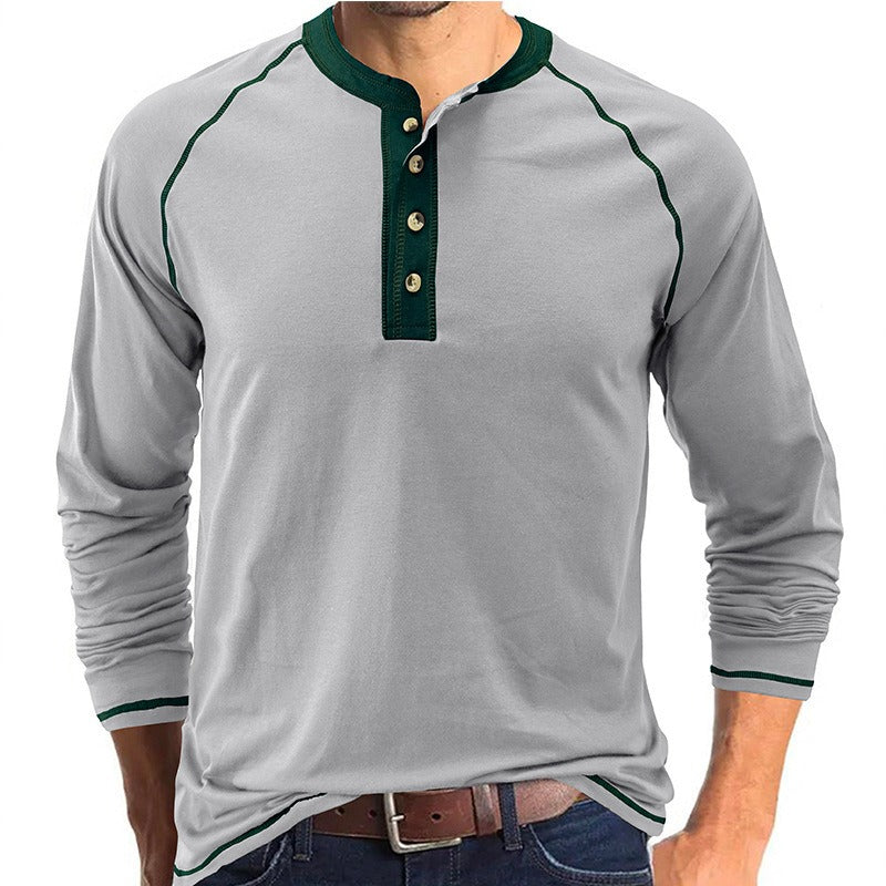 Solid Color Raglan Long Sleeve Henley T-shirt (6 colors)