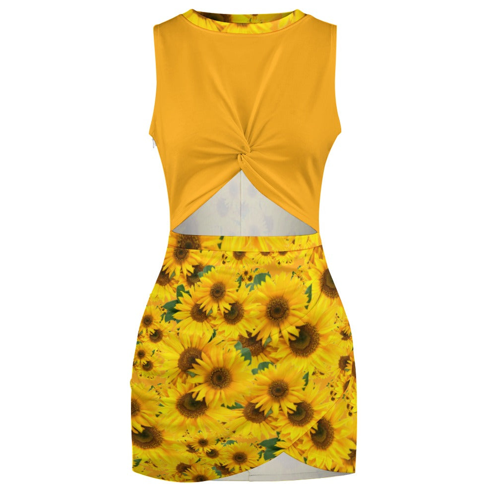 TRP Floral Print 04: Sunflowers 01 Designer Hip Wrap Dress (5 colors)