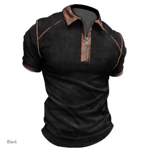 Color Matching Zip Placket Male Polo Shirt (6 colors)