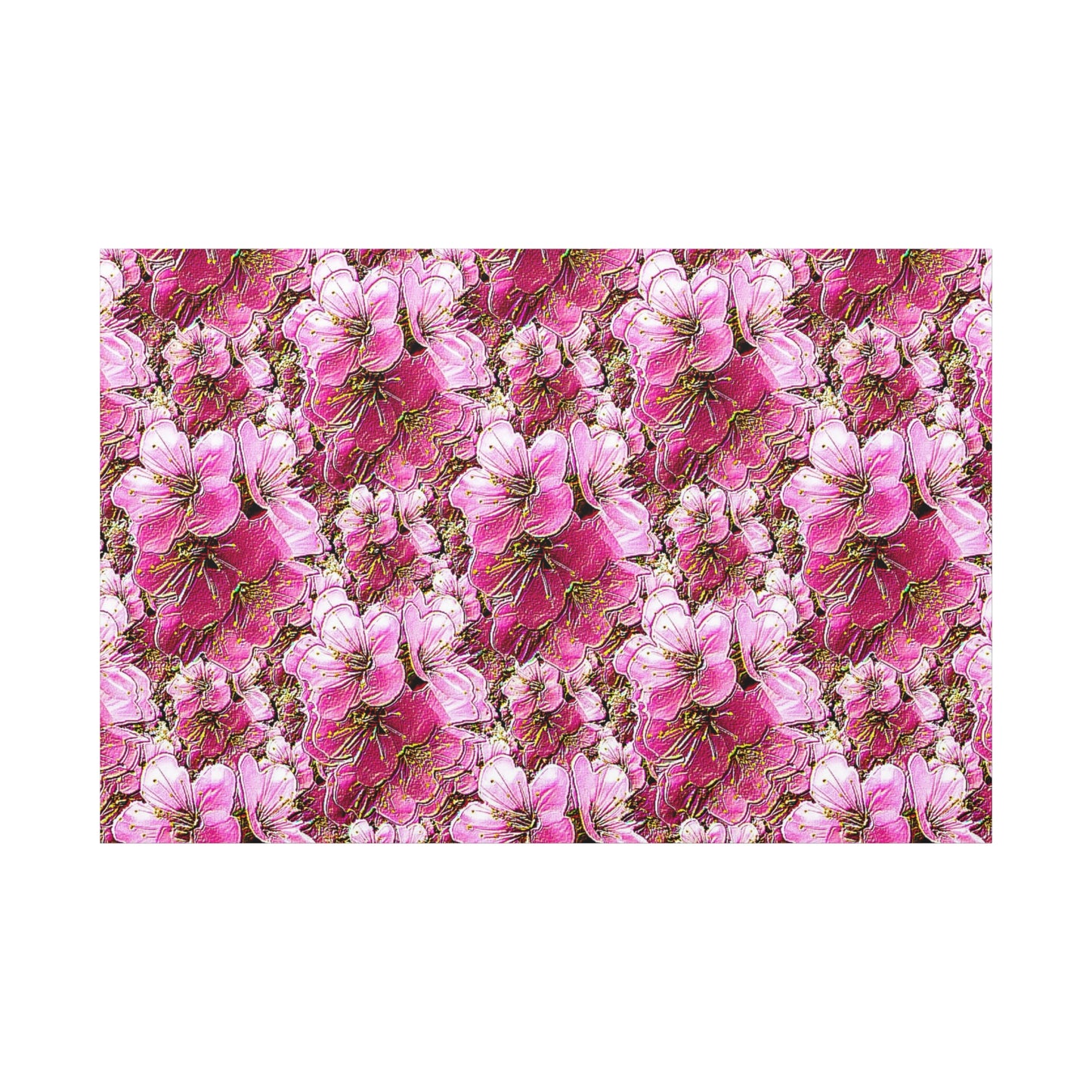 Electric Flora: Neon Sakura Cherry Blossoms Stretched Matte Canvas Wall Art