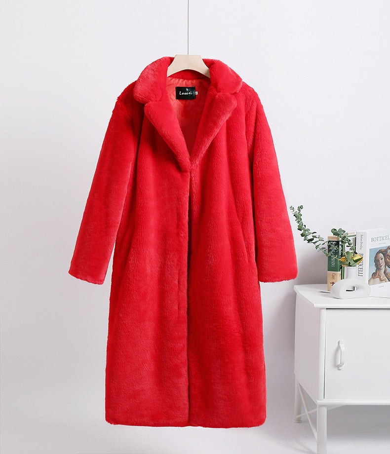 Mink Fleece Faux Fur Stitching Contrast Color Trench Coat for Women (9 colors)