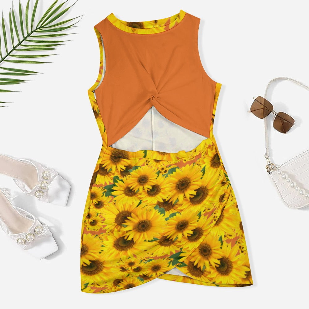 TRP Floral Print 04: Sunflowers 01 Designer Hip Wrap Dress (5 colors)