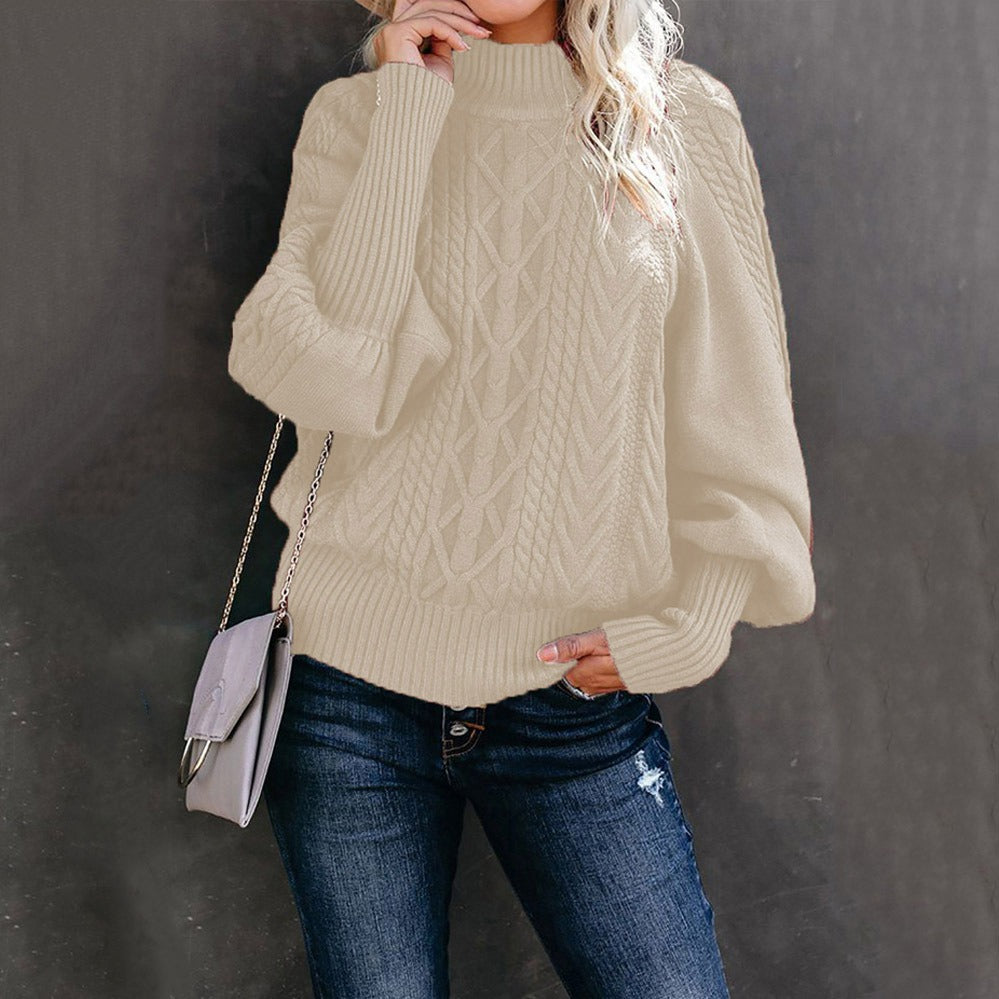 Mock Neck Solid Color Lantern Sleeve Sweater (13 colors)