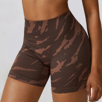 Printed/Solid Color Seamless High Waist Fitness Shorts (4 colors)