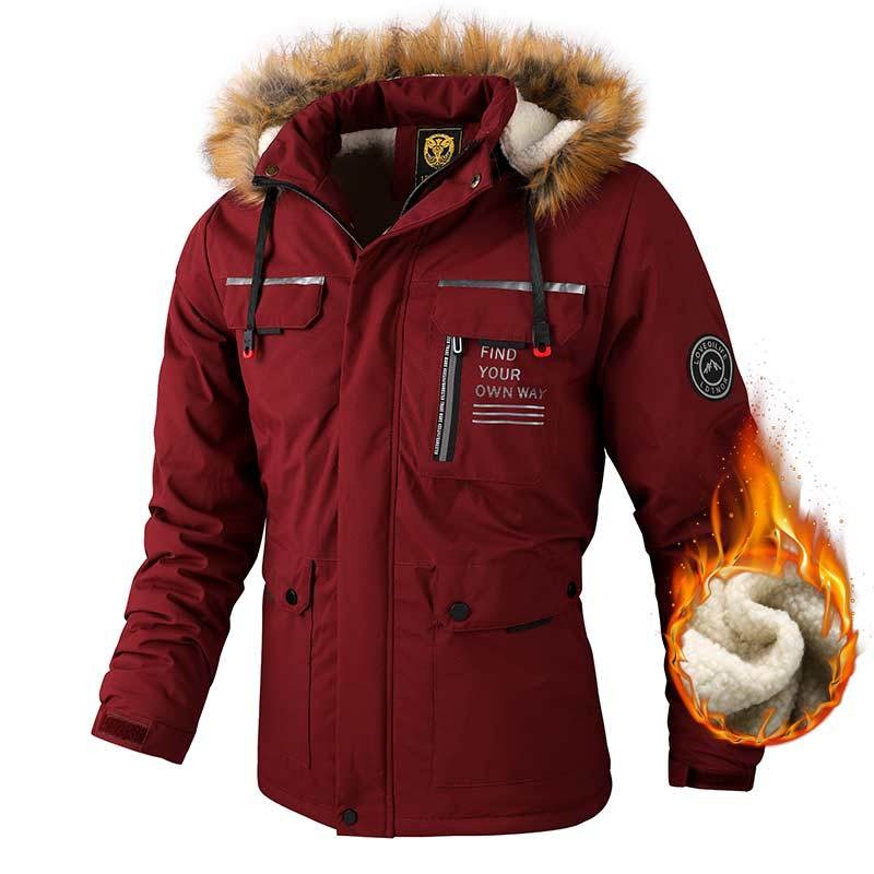 Plush Lined Thickened Solid Color Male Parka Jacket (4 colors)