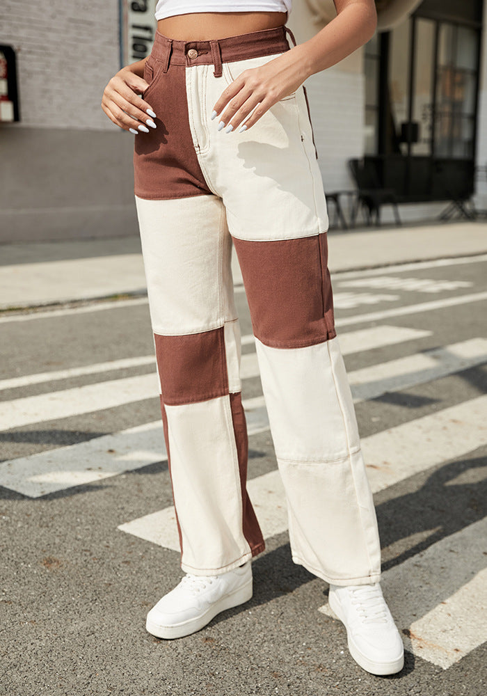 Patchwork Straight Leg Jeans for Women