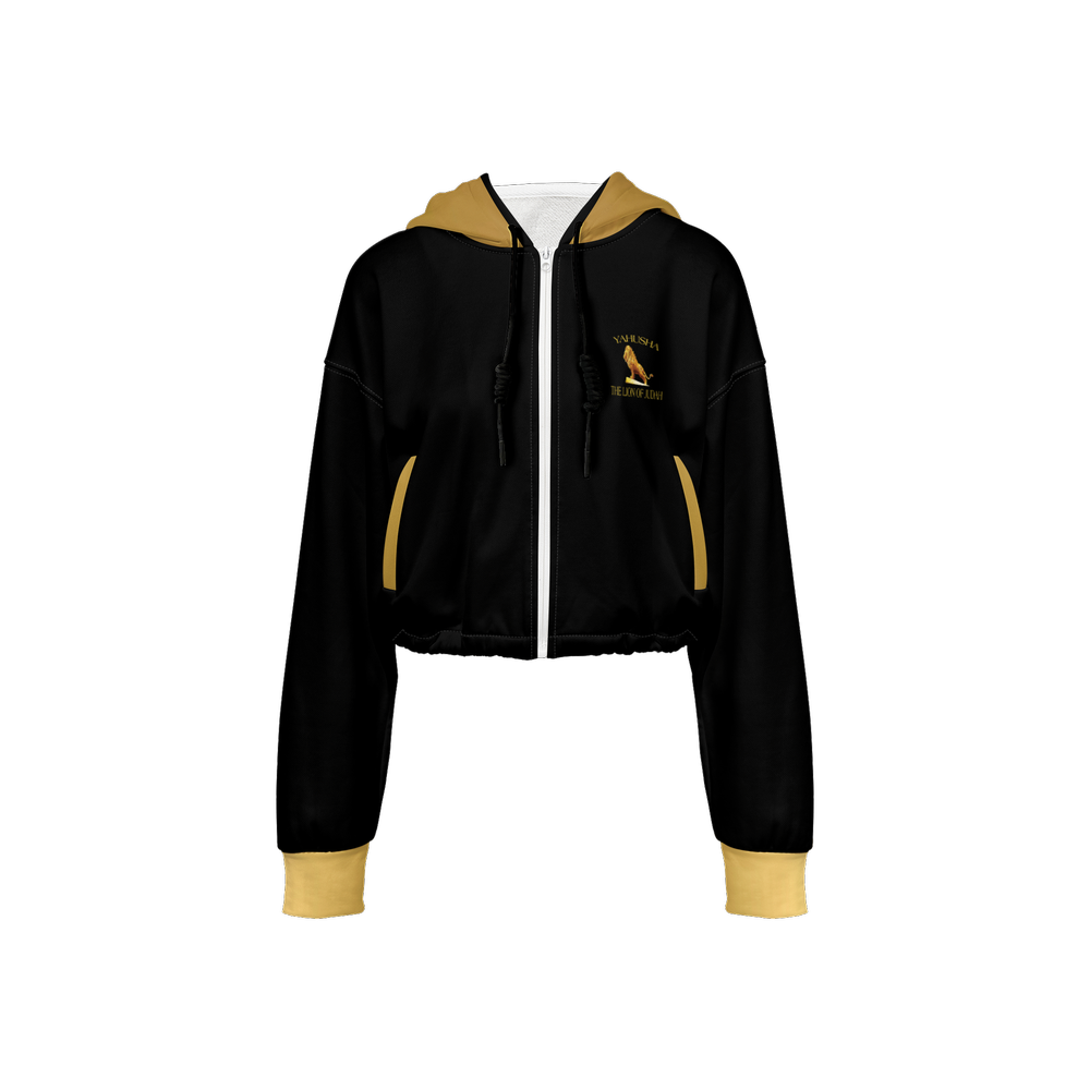 Yahusha-The Lion of Judah 01 Designer Cropped Drop Shoulder Full Zip Hoodie