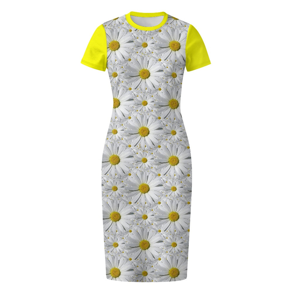 TRP Floral Print 08: English Daisies 01 Designer Bodycon Maxi Dress