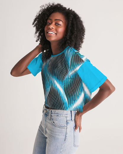 Orot (The Lights) Series: MAYIM CHAYIM | Living Waters (Blue) Drop Shoulder Raw Hem Crop Top