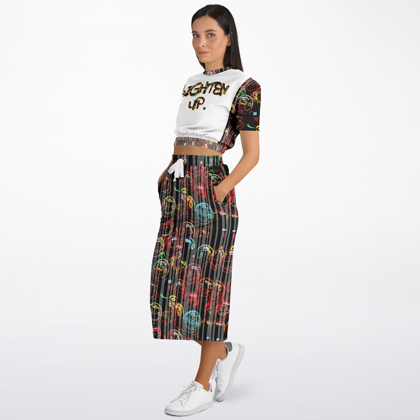 Outspoken Designs 01-01 "Lighten Up" Designer Cropped Sweatshirt and Pocket Maxi Skirt