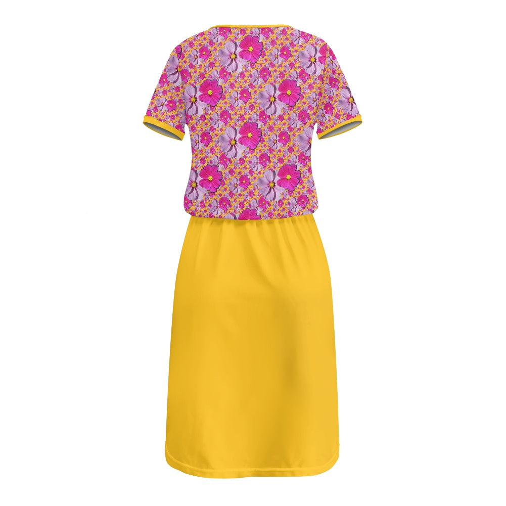 TRP Floral Print 05: Garden Cosmos Designer Pocket T-shirt Dress