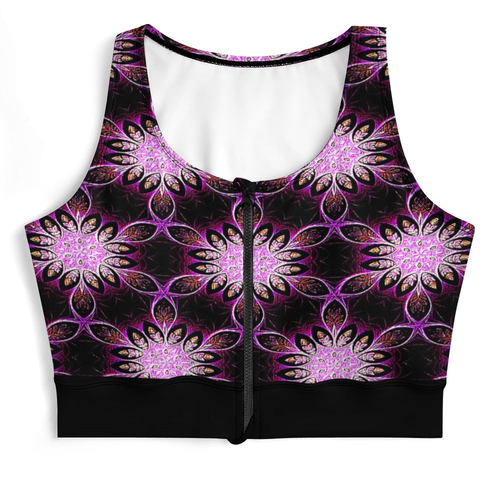 Geometrical Design Apparel 01-01 Designer Zip Front Sports Bra